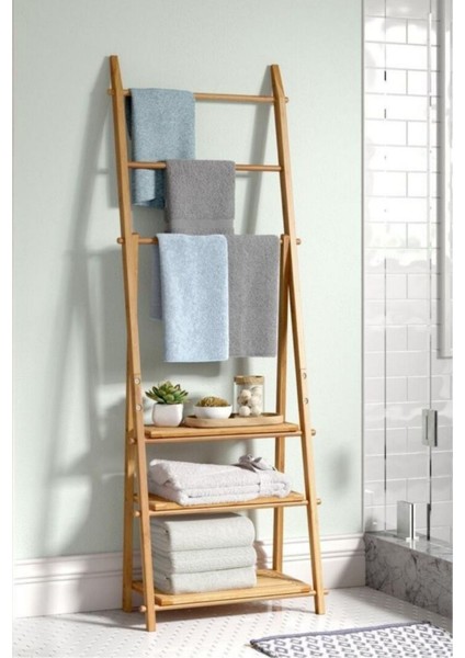 Bambu 3 Raflı Havlu Askısı Banyo Düzenleyici Havluluk Organizer DB-0006