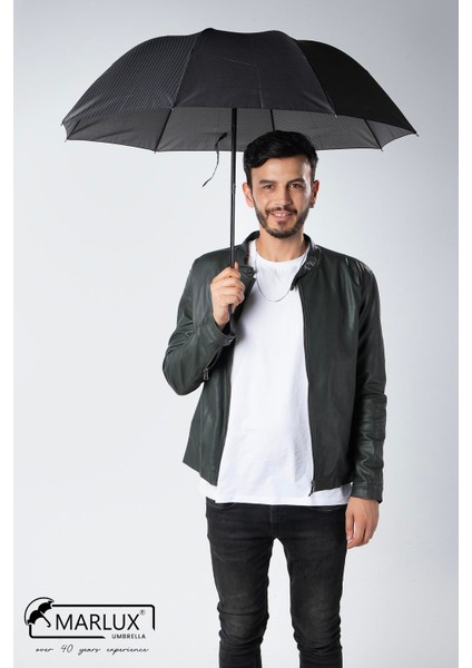 Siyah Gri Ekose Unisex Yarasa Tip Kırılmaz Şemsiye M21MAR077R002