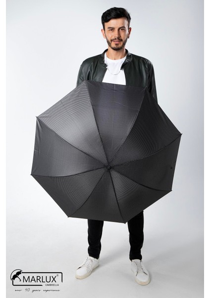 Siyah Gri Ekose Unisex Yarasa Tip Kırılmaz Şemsiye M21MAR077R002