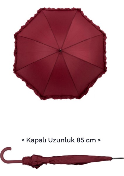 Kalite Baston Tip Rüzgara Dayanıklı 8 Fiber Telli Kadın Şemsiye Bordo MARLUX10132A