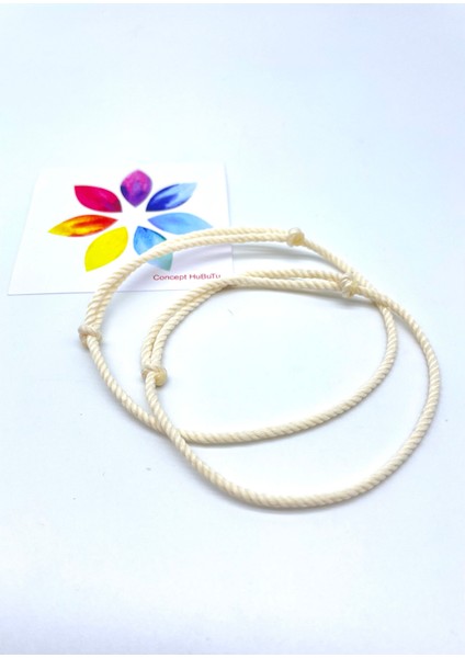 2'li Minimal Kadın Erkek Ekru Burgulu Ip Bileklik Seti