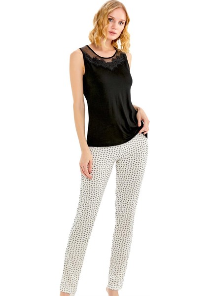Kadın Yazlık Sabahlıklı Sıfır Kol Dantel Detaylı Üçlü Set Siyah Homewear Flz 31-14 modelleri