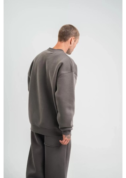 Uzun Kol Bisiklet Yaka Basic Sweatshirt - Füme
