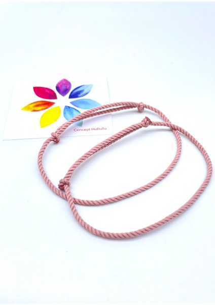 2'li Minimal Kadın Erkek Pudra Burgulu Ip Bileklik Seti