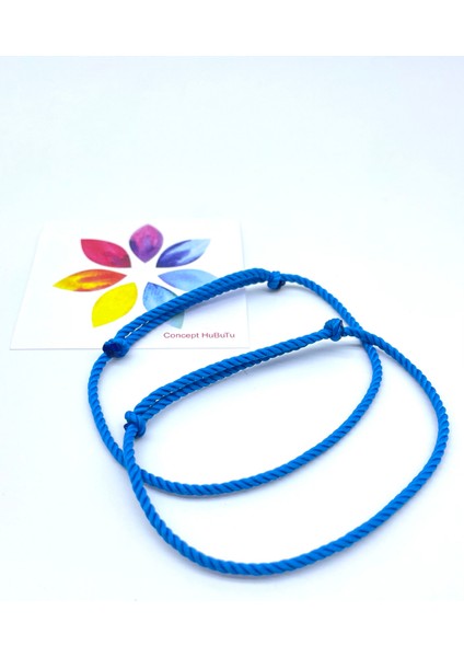 2'li Minimal Kadın Erkek Mavi Burgulu Ip Bileklik Seti