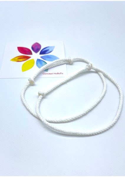 2'li Minimal Kadın Erkek Beyaz Burgulu Ip Bileklik Seti