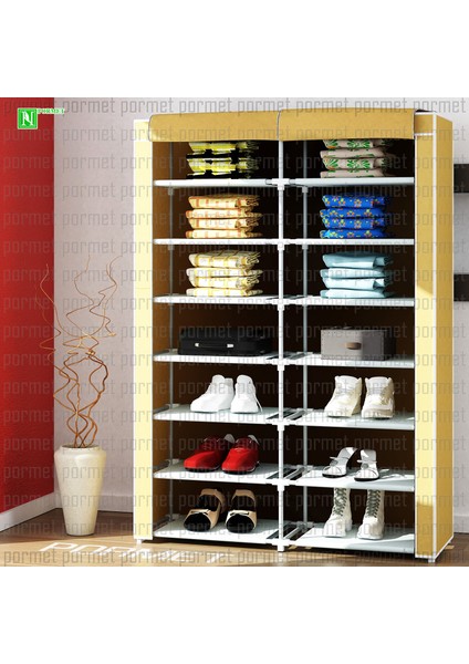 Iki 2 Bölmeli Pvc Plastik Ayakkabılık Bez Dolap Gardırop