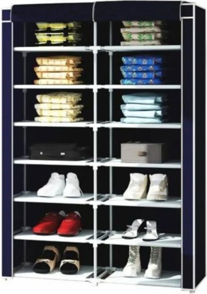 Iki 2 Bölmeli Pvc Plastik Ayakkabılık Bez Dolap Gardırop