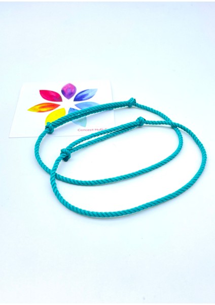 2'li Minimal Kadın Erkek Turkuaz Burgulu Ip Bileklik Seti