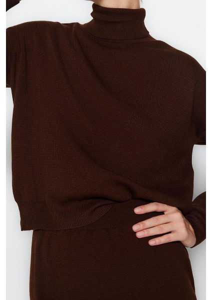 Tarz Kadın Modern Moda Normal Bel Boru Paça Balıkçı Yaka Balıkçı Yaka Triko Etekli Alt-Üst Takım fırsatları