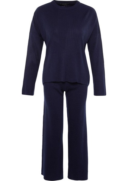 Tarz Kadın Modern Moda Normal Bel Boru Paça Bisiklet Yaka Basic Bisiklet Yaka Triko Alt-Üst Takım indirimleri