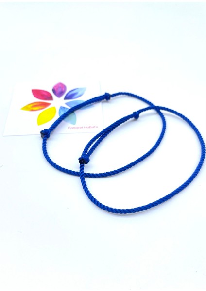 2'li Minimal Kadın Erkek Koyu Mavi Burgulu Ip Bileklik Seti