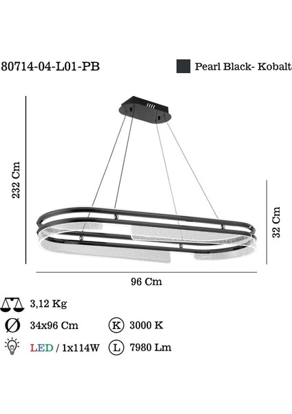Marıno Ledlı Kobalt Masa Ustu Avıze 114W 3000K