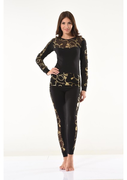 Derya Kurşun Varaklı Transparan Detaylı Tayt Takım 1130 Siyah L-Xl fiyatları