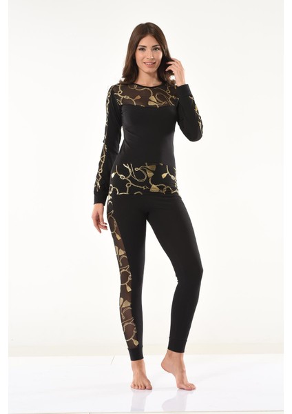 Derya Kurşun Varaklı Transparan Detaylı Tayt Takım 1130 Siyah L-Xl modelleri