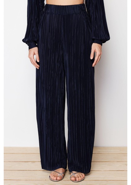 Tarz Kadın Modern Moda Normal Bel Boru Paça V Yaka Piliseli Örme Alt-Üst Takım modelleri