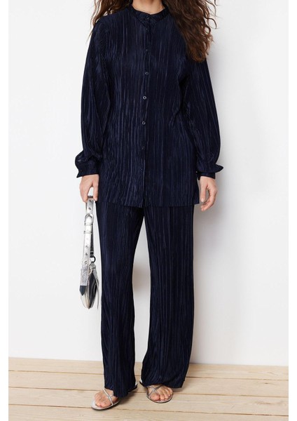 Tarz Kadın Modern Moda Normal Bel Boru Paça V Yaka Piliseli Örme Alt-Üst Takım indirimleri