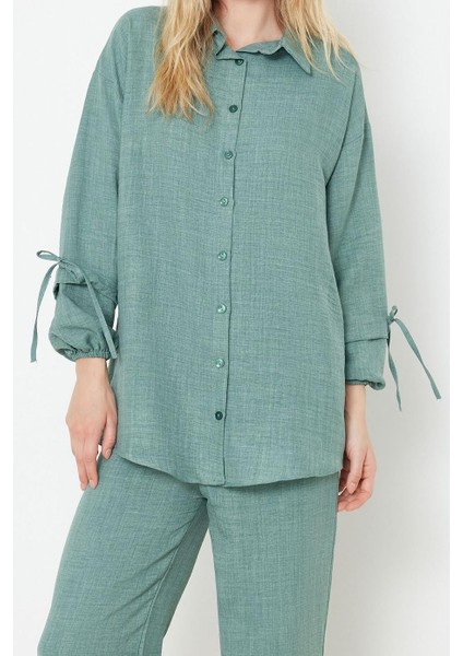 Tarz Kadın Modern Moda Normal Bel Boru Paça V Yaka Keten Görünümlü Dokuma Alt-Üst Takım fiyatları