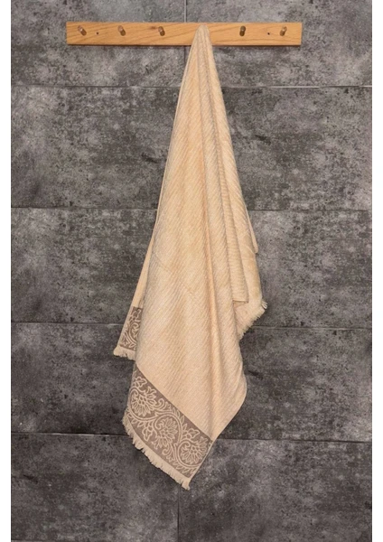 Bambu Kabartma Bordürlü Banyo Havlusu - Ekstra Yumuşak & Güçlü Su Emici - 70X140 cm - Kapuçino