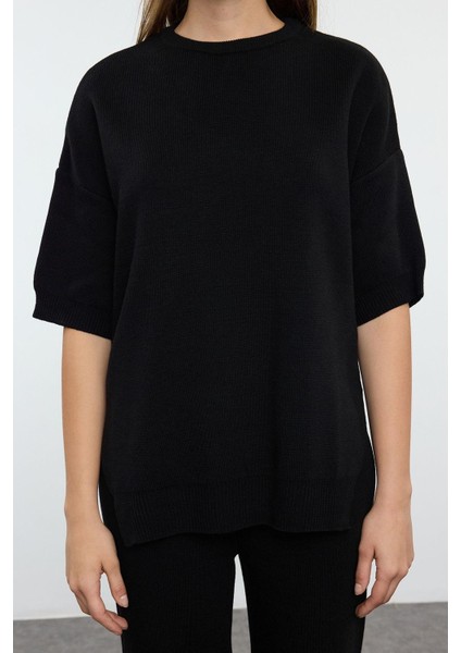 Tarz Kadın Modern Normal Bel Boru Paça Basic Kısa Kol T-Shirt Görünümlü Triko Alt-Üst Takım