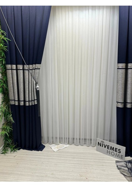 Nivemeshome Bambu Simli 1/3 Sık Pileli Beyaz Tül Perde Apm
