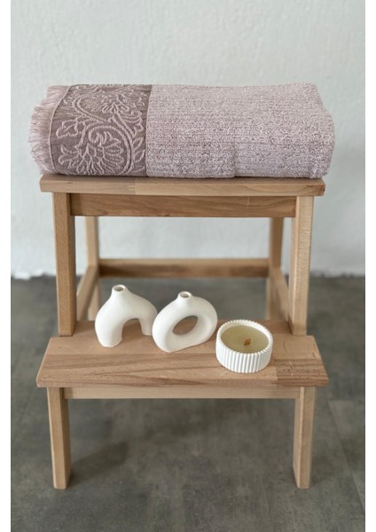Püsküllü Bambu Banyo Havlusu - Lila Renk Ekstra Yumuşak Havlu - 70X140 cm - Kabartma Bordürlü