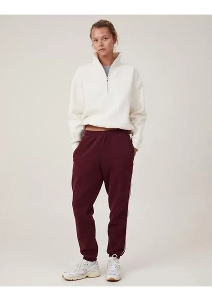 Oversize Yarım Farmuarlı Yakalı Basic Sweatshirt - Beyaz