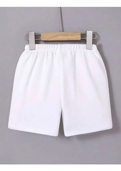 Kadın Beli Lastikli Mini Düz Şort - Beyaz