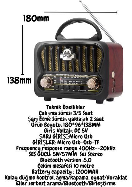 S-09 Nostaljik Mini Radyo,tws Destekli.radyo Müzik Kutusu-Radyo Müzik ÇALAR.18650 Li Pil