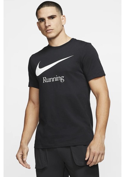 Running Dri Fit Mens T-Shirts Erkek Koşu Tişört Siyah