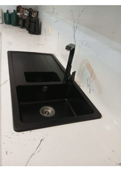 - Granit Eviye - Siyah Renk - 100X50 cm - 1.5 Gözlü Damlalıklı Mutfak Eviyesi modelleri