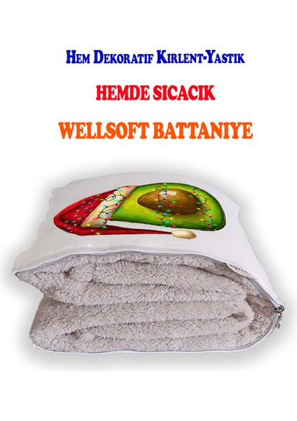 Noel Şapkalı Avokado Baskılı Dekoratif Yastık Kırlent Opsiyonel Battaniye fiyatları