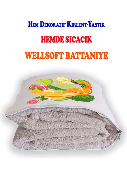 Fresh Meyve Dilimleri Baskılı Dekoratif Yastık Kırlent Opsiyonel Battaniye