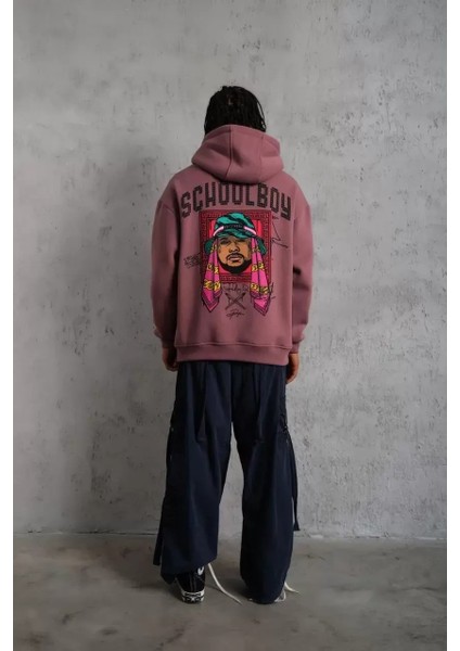 Erkek School Boy Baskılı Kapüşonlu Sweat - Gül Kurusu
