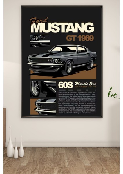 A3 Mustang Retro Baskılı Poster