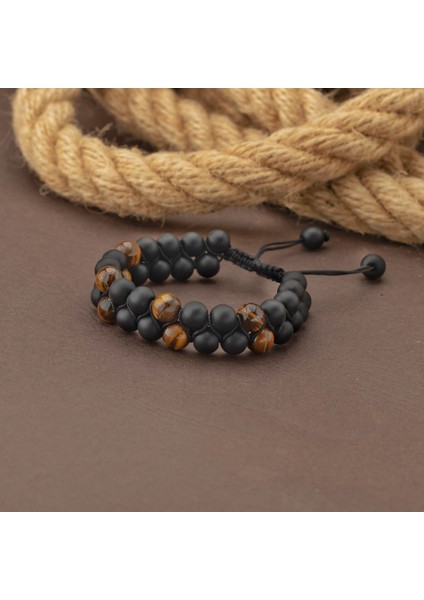 Erkek Bileklik Erkeğe Hediye Bileklik Seti Mat Onix - Kaplangözü Bileklik Doğum Günü Hediyesi Erkek Bileklik