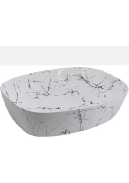 Beyaz Lavabo Çanak Mermer Desen Banyo Lavabo 48/37 Ölçü Seramik