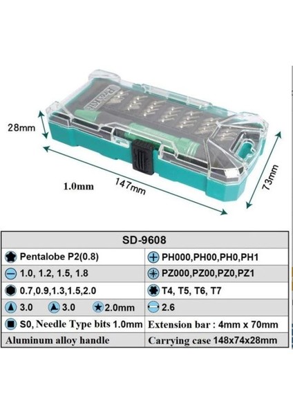 Proskit SD-9608 30 Parça Aluminum Hassas Tornavida Seti;proskit