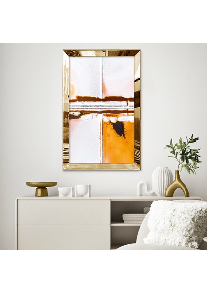 Gold Aynalı Pleksi Çerçeveli Sanatı Ikiye Ayıran Soyut Çizgiler Çizim Tablo