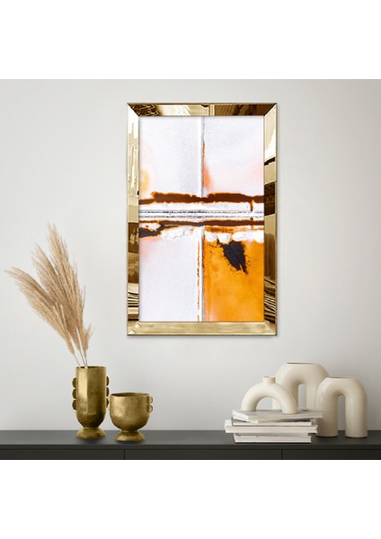 Gold Aynalı Pleksi Çerçeveli Sanatı Ikiye Ayıran Soyut Çizgiler Çizim Tablo fiyatları