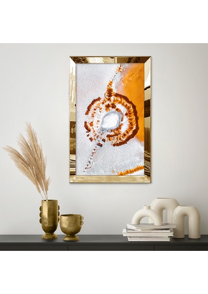Gold Aynalı Pleksi Çerçeveli Beyaz ve Turuncunun Birleşimi Soyut Çizim Tablo fiyatları