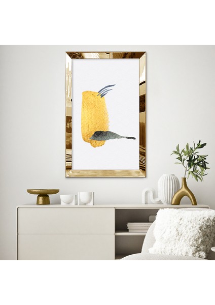 Gold Aynalı Pleksi Çerçeveli Altın ve Siyah Minimal Soyut Şekiller Tablosu