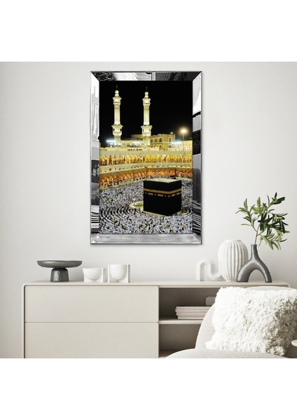 Gümüş Aynalı Pleksi Çerçeveli Siyah Sarı Kabe Desenli Çizim Tablo