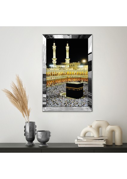 Gümüş Aynalı Pleksi Çerçeveli Siyah Sarı Kabe Desenli Çizim Tablo fiyatları