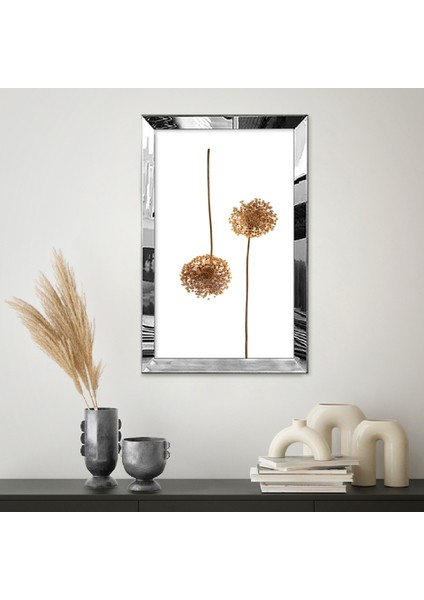 Gümüş Aynalı Pleksi Çerçeveli Kolaj Beyaz Altın Sarısı Çiçek Desenli Çizim Tablo fiyatları
