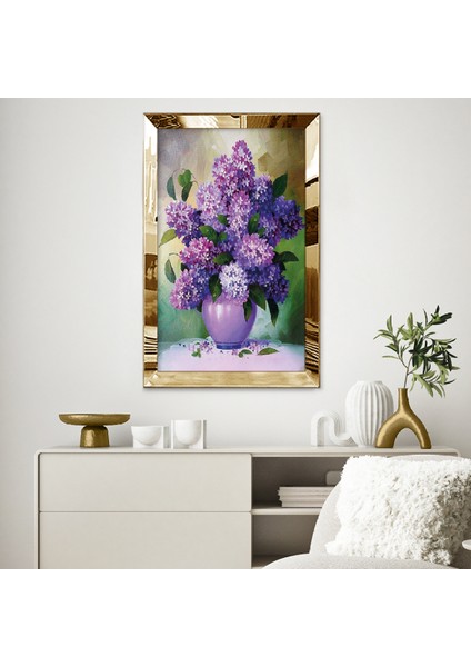 Gold Aynalı Pleksi Çerçeveli Vazoda Lavanta Çiçeği Tablosu