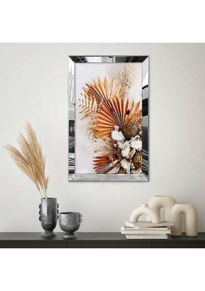Gümüş Aynalı Pleksi Çerçeveli Turuncu ve Beyaz Çiçek Aranjmanı Tablosu fiyatları