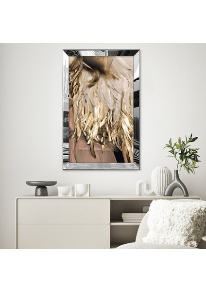 Gümüş Aynalı Pleksi Çerçeveli Modern Sanatsal Kahverengi Beyaz Soyut Çizim Tablo