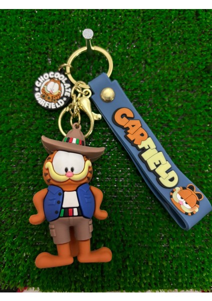 Lüx Model Garfield Cowboy Şapkalı Figürü Anahtarlık Aksesuar Çanta Süsü Silikon 3D Aksiyon Figürü