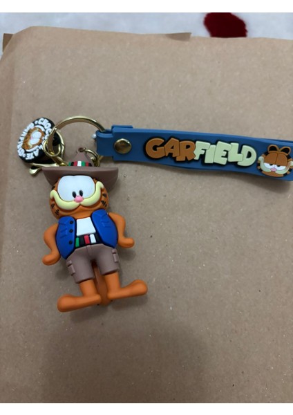 Lüx Model Garfield Cowboy Şapkalı Figürü Anahtarlık Aksesuar Çanta Süsü Silikon 3D Aksiyon Figürü